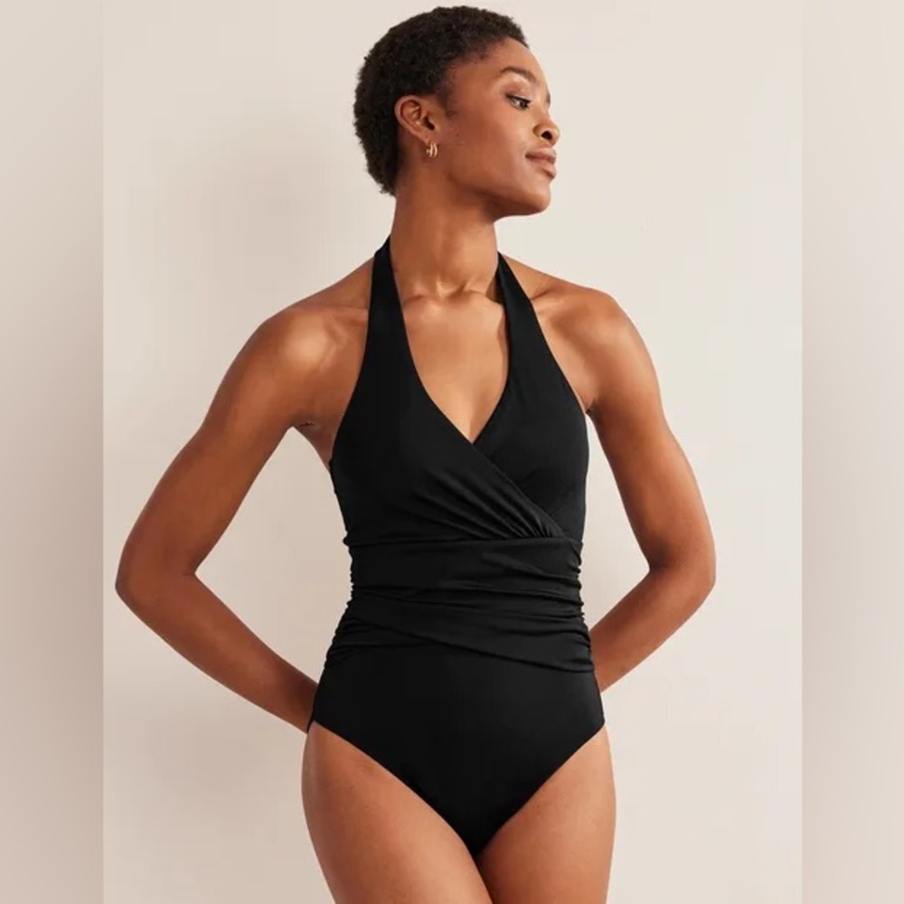 Boden Black Swim suit. Sz 10L Levanzo Ruched Halter Swimsuit . 9E